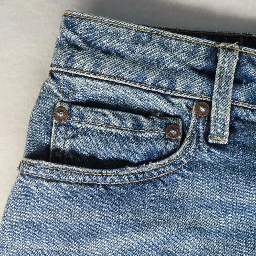 We the Free Zip it Up Denim Mini Skirt Distressed Frayed Raw Hem Blue Size 28 - Picture 4 of 12